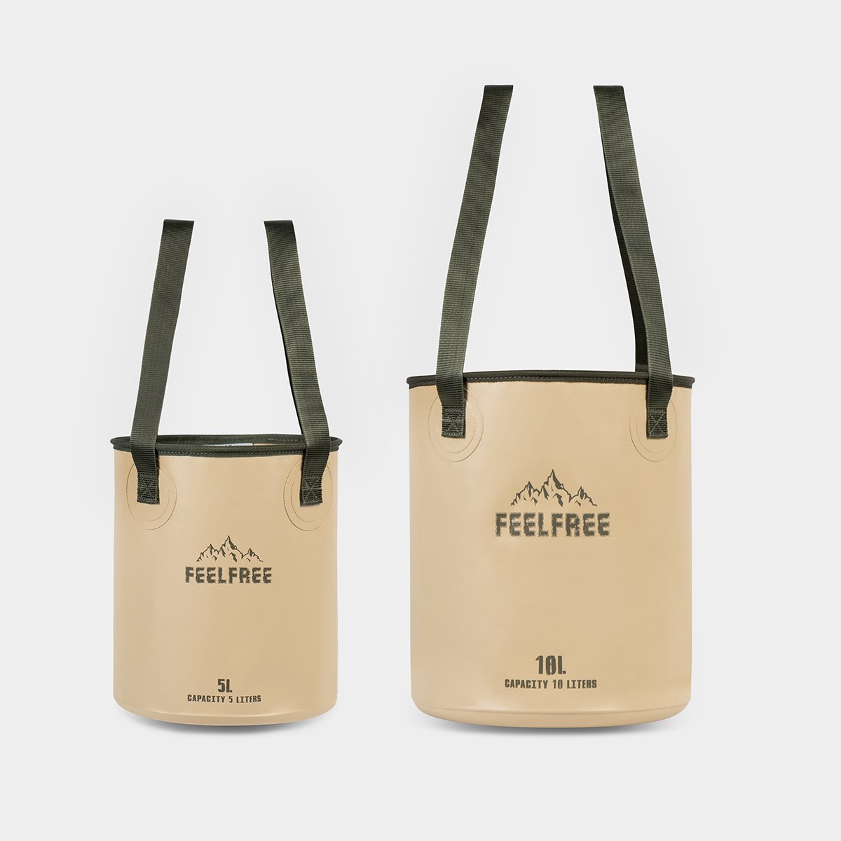ถังน้ำพับได้แบบพกพา FEELFREE FOLDABLE WASH BASIN 10L สีแทน สายสีเขียว_4